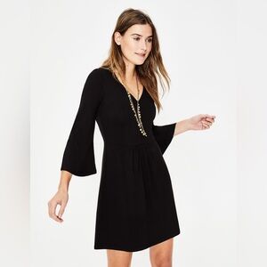 Boden Scarlett Black Jersey Tunic Dress V-Neck Fluted Sleeve Size 4